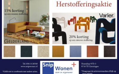 Herstofferingsaktie bij Snip Wonen+: 15% korting op een nieuwe stoffering op Gelderland en 20% op Varier.
